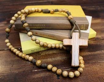 Burly Wood Rosary - Large Hand Made Rugged Durable Wooden Paracord Rosary