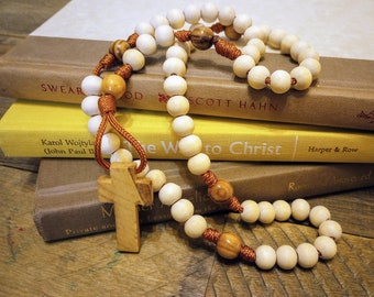 Small Light Wood and Olive Wood Rosary - Pocket Rosary (not wearable)