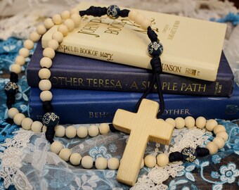 The Little Flower's Rosary - Large Hand Made Rugged Durable Wooden Paracord Rosary