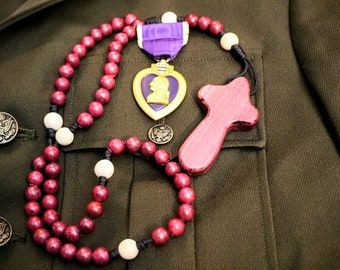 Purple Heart Rosary- Hand Made Rugged Durable Wooden Paracord Rosary