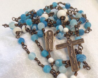Retro Powder Blue Wire Wrapped Unbreakable Rosary