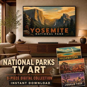 National Park Poster Set for Frame TV | Vintage Travel Art Bundle of 9 | Samsung Art Mode Download