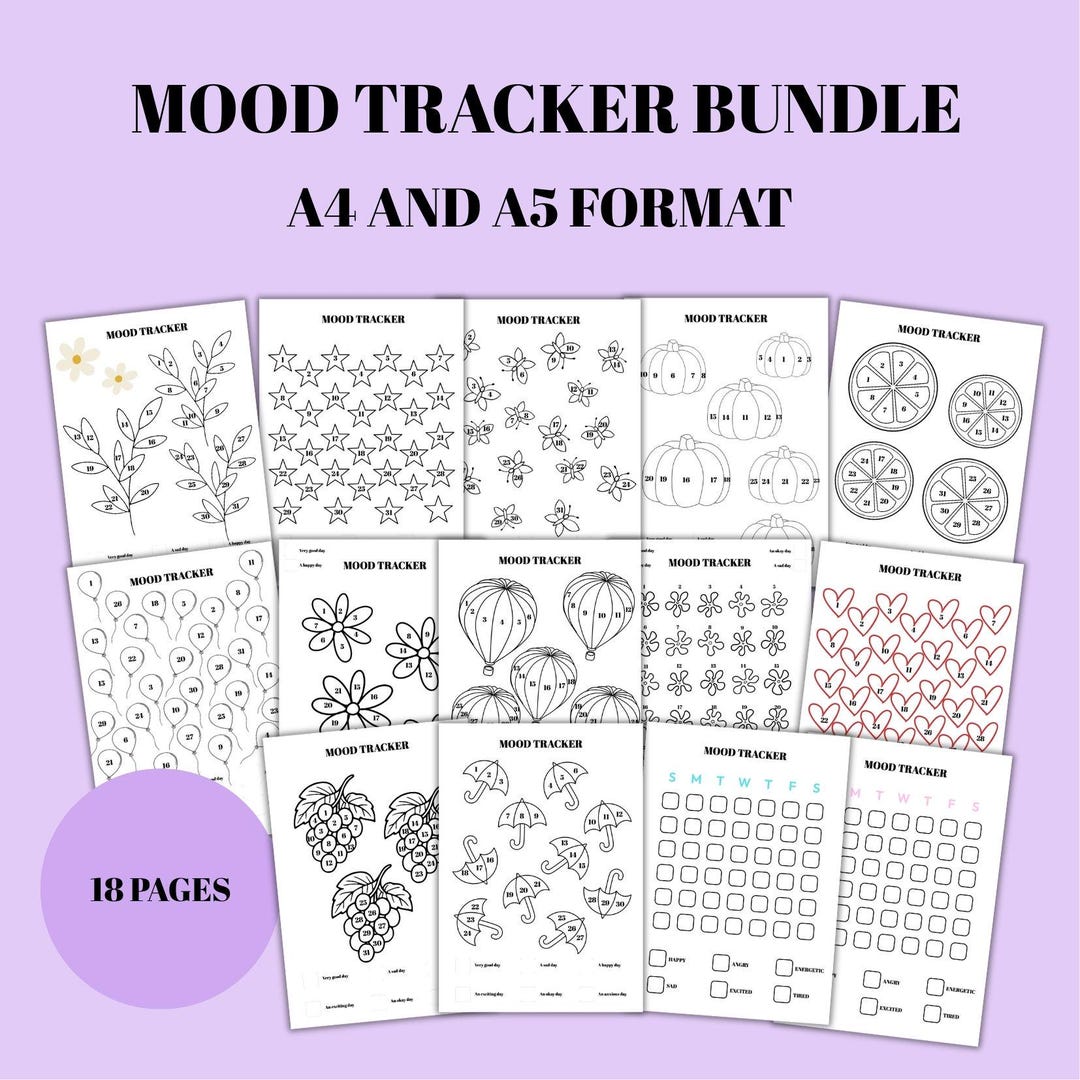 Mood Tracker Bundle | Template | Monthly Tracker | Bullet Journal ...