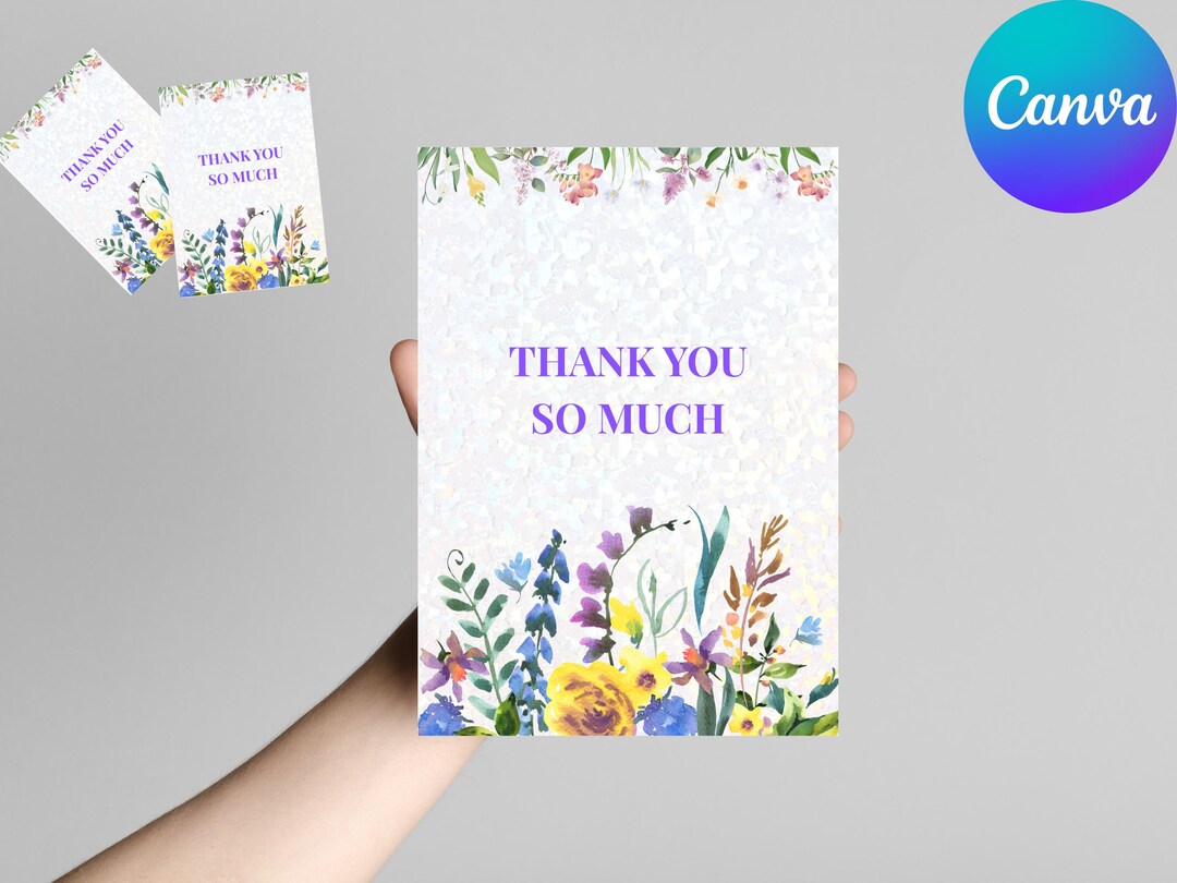 Wildflower Thank You Card Template — Editable Printable in Canva,flower ...