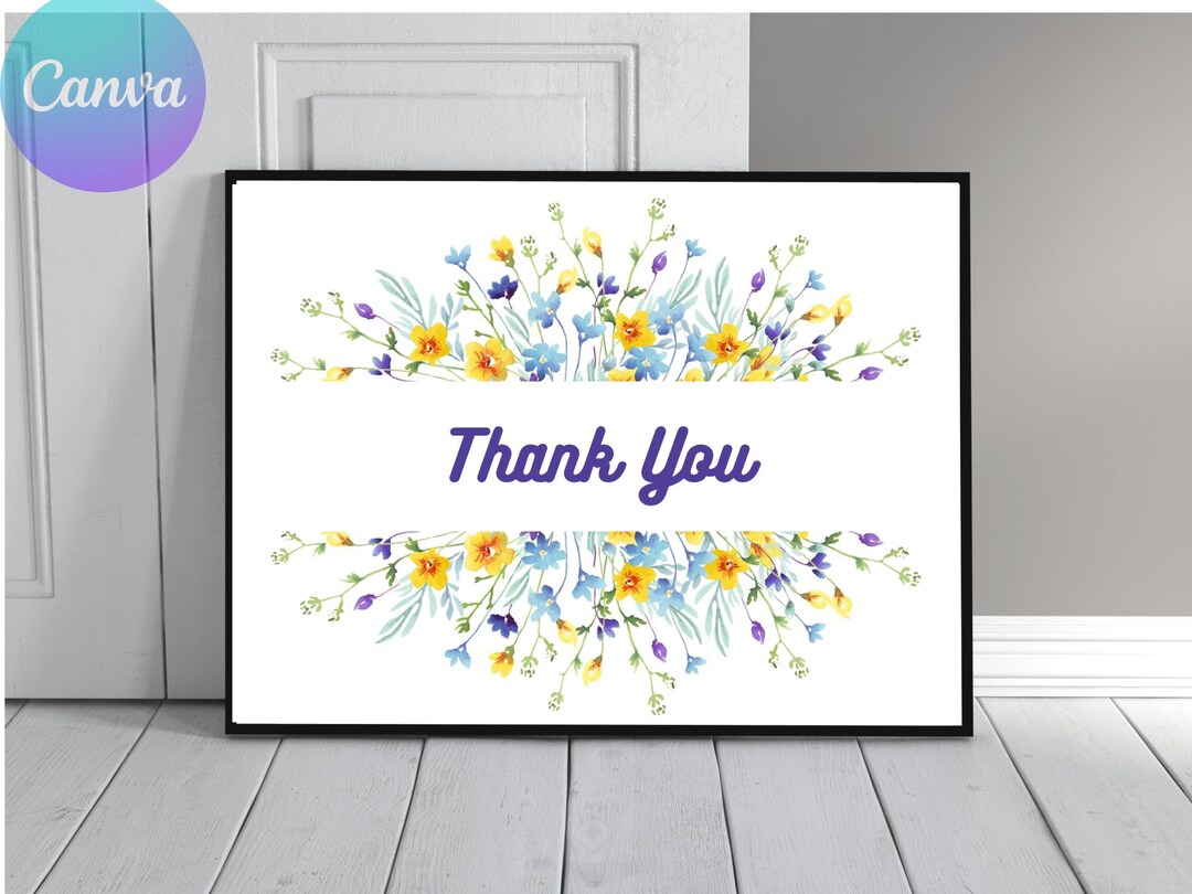 Wildflower Thank You Card Template, Watercolor Floral Design (digital ...