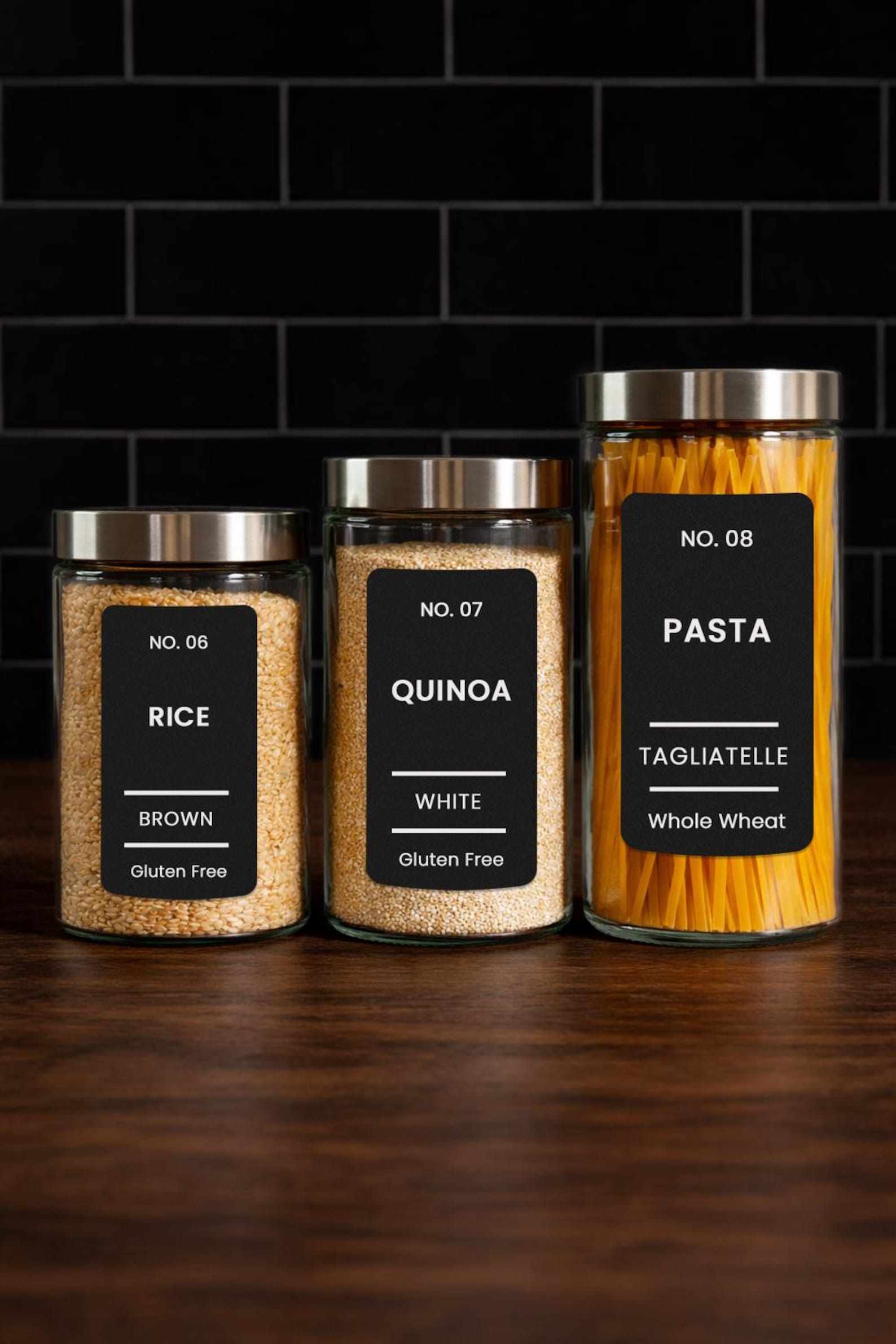 Custom Pantry Labels - Dark Minimalist Kitchen Stickers - Waterproof ...