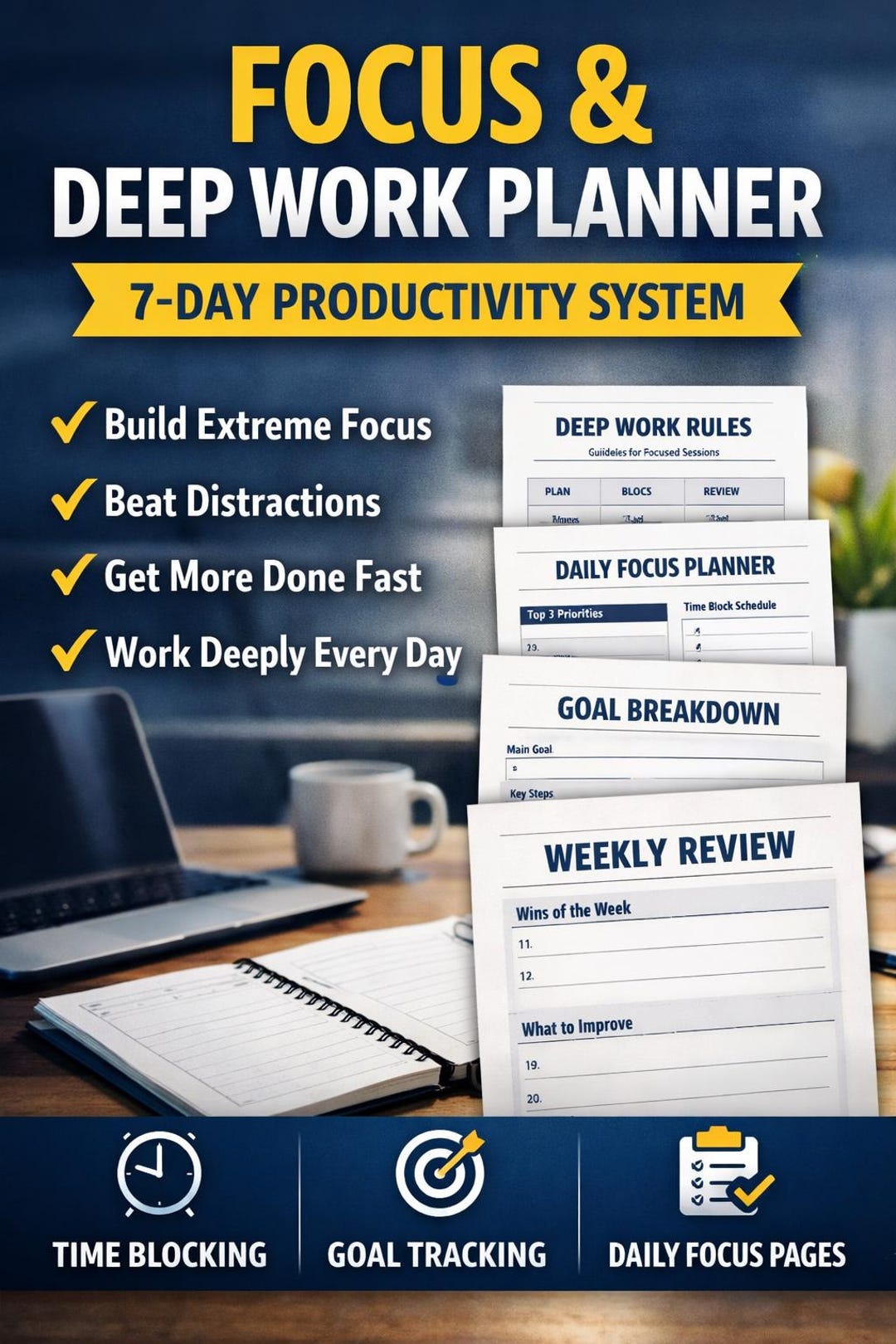 Focus & Deep Work 7-day Planner | Beat Distractions (PDF Download) - Etsy