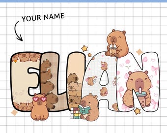 Custom Capybara Name PNG, Kawaii Kids Name Design