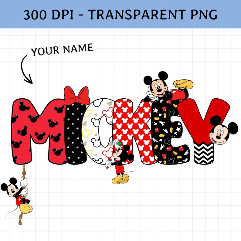 Custom Mickey Mouse Name PNG, Personalized Mickey Birthday PNG, Disney Name PNG image 1