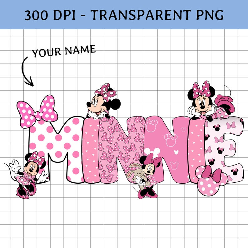 Minnie Maus Name PNG, personalisierte Geburtstag Design (digitaler Download) Bild 1