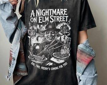 A Nightmare On Elm Street Freddy Krueger Vintage Oversized T-Shirt - Horror Movie Retro Graphic Tee - Streetwear Washed Black Shirt