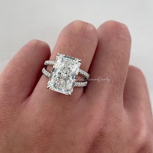 4 CT Radiant Cut Moissanite Engagement Ring, 14K/18K Solid Gold, Radiant Split Shank Solitaire Ring, Anniversary Wedding Gift