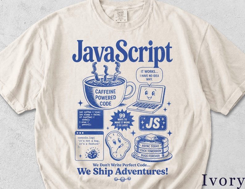 Funny JavaScript Shirt | Retro Coding Graphic Tee | Programmer Gift, Developer Humor Unisex T-Shirt 4QXJL8 Bild 1
