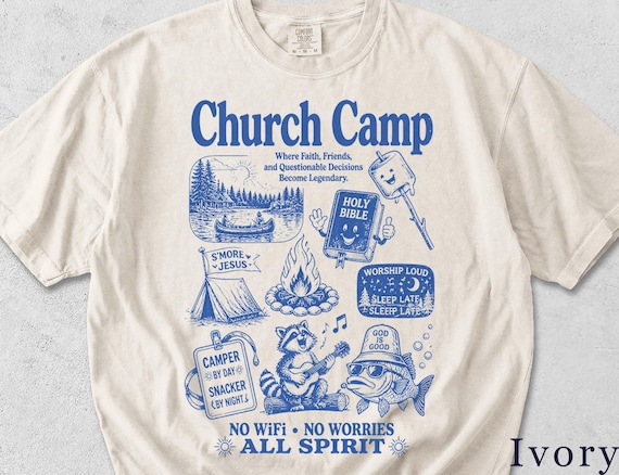 Church Camp Shirt | Retro Funny Faith Tee | Christian Summer Camp Gift 5ARQXL