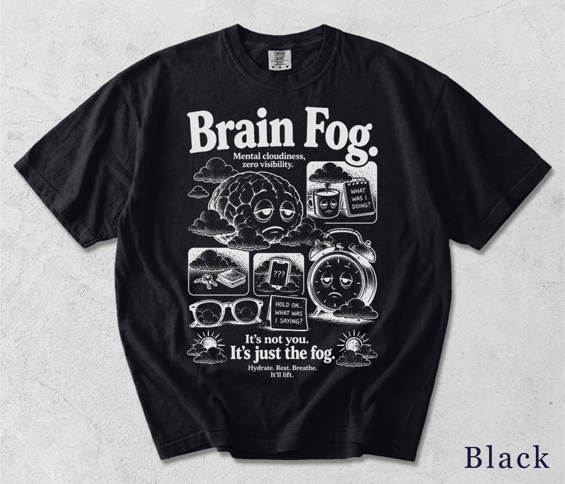 Brain Fog Shirt | Funny Retro Wellness Tee | Unisex Graphic T-Shirt | Gift for Her 309BKX image 8