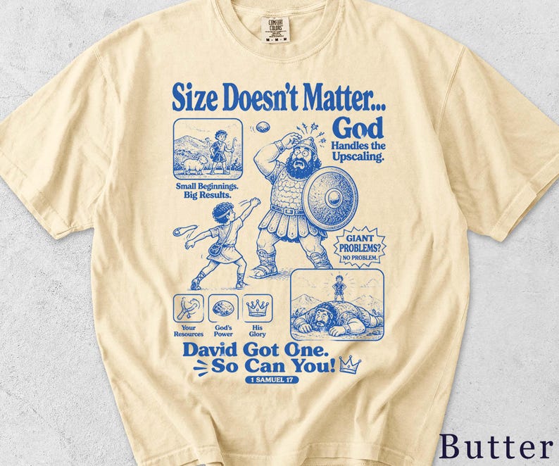 David and Goliath Shirt | Funny Faith Tee | Retro Bible Graphic | Christian Gift 5LTZED image 4