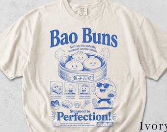 Bao Bun T-shirt | Grappig retro foodie T-shirt | Cadeau voor dumplingliefhebbers | Unisex grafisch T-shirt 383Q0A