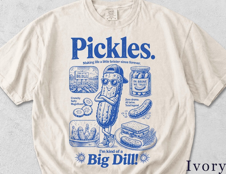 Funny Pickle Shirt, Retro Pickles Graphic Tee, Food Lover Gift, Unisex T-Shirt BFCN4V image 1