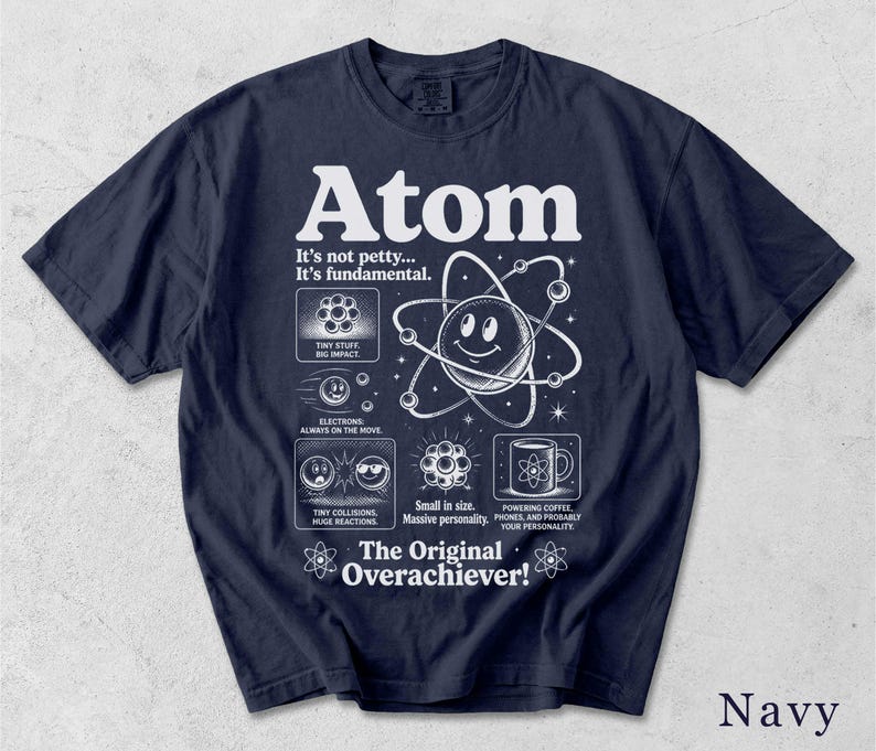 Camiseta Atom | Camiseta retro científica divertida | Regalo para nerds de la física | Camiseta gráfica unisex 73MW6Z imagen 9