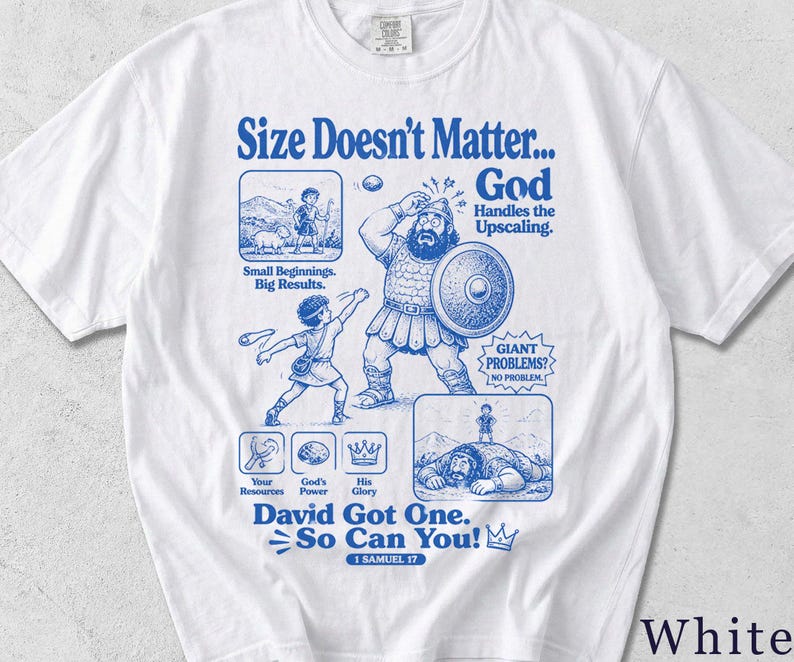 David and Goliath Shirt | Funny Faith Tee | Retro Bible Graphic | Christian Gift 5LTZED image 3