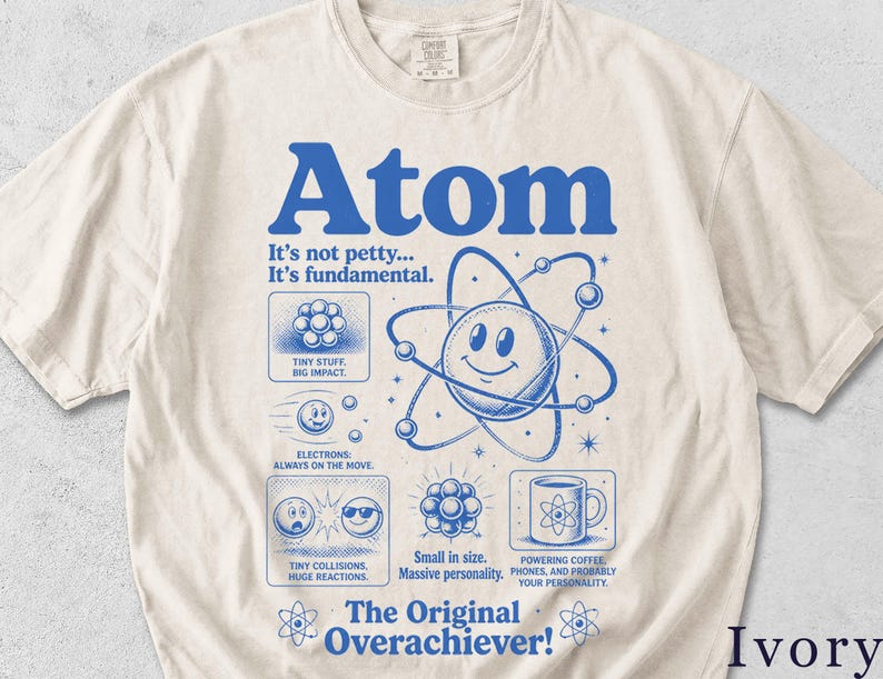 Camiseta Atom | Camiseta retro científica divertida | Regalo para nerds de la física | Camiseta gráfica unisex 73MW6Z imagen 1