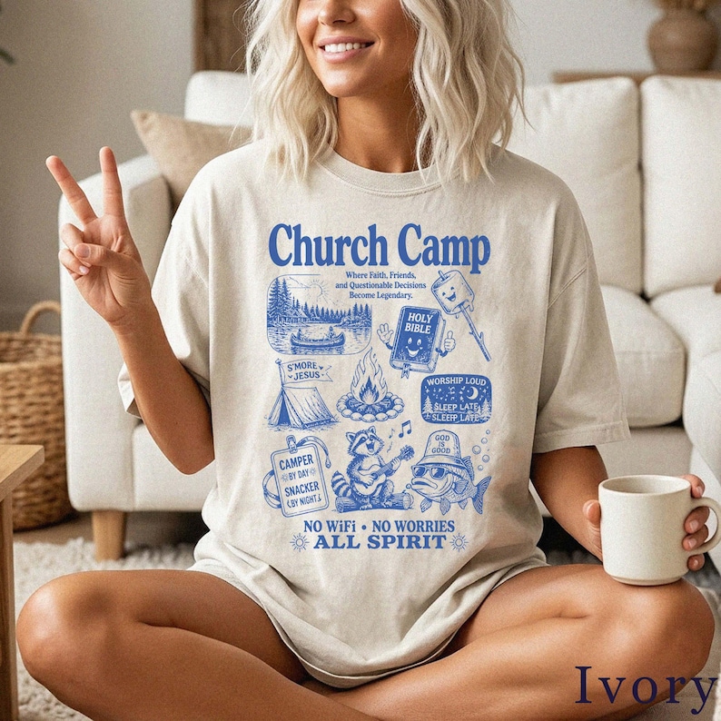 Church Camp Shirt | Retro Funny Faith Tee | Christian Summer Camp Gift 5ARQXL image 2
