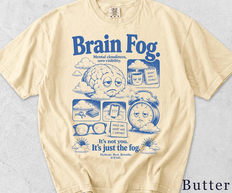 Brain Fog Shirt | Funny Retro Wellness Tee | Unisex Graphic T-Shirt | Gift for Her 309BKX image 4