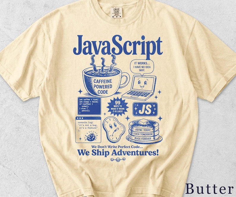Funny JavaScript Shirt | Retro Coding Graphic Tee | Programmer Gift, Developer Humor Unisex T-Shirt 4QXJL8 Bild 4