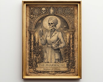 Poster Tarot: Victorian Gothic Pharmacist Art Print, Dark Academia Apothecary Wall Decor, Spooky Doctor Gift, Rx Art