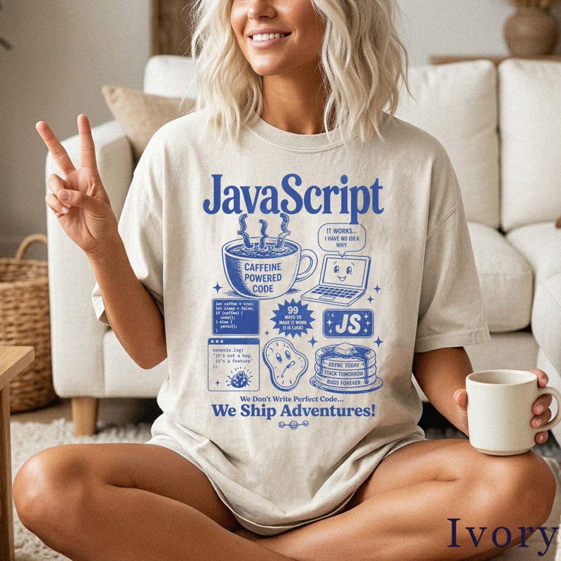 Funny JavaScript Shirt | Retro Coding Graphic Tee | Programmer Gift, Developer Humor Unisex T-Shirt 4QXJL8 Bild 2