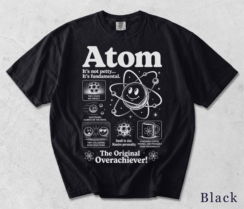 Camiseta Atom | Camiseta retro científica divertida | Regalo para nerds de la física | Camiseta gráfica unisex 73MW6Z imagen 8