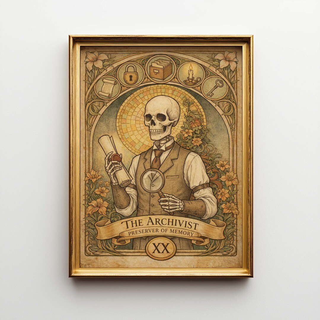 Poster Tarot Canvas - Art Nouveau Archivist Skull Poster Canvas
