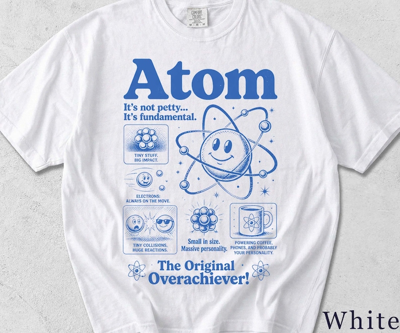 Camiseta Atom | Camiseta retro científica divertida | Regalo para nerds de la física | Camiseta gráfica unisex 73MW6Z imagen 3