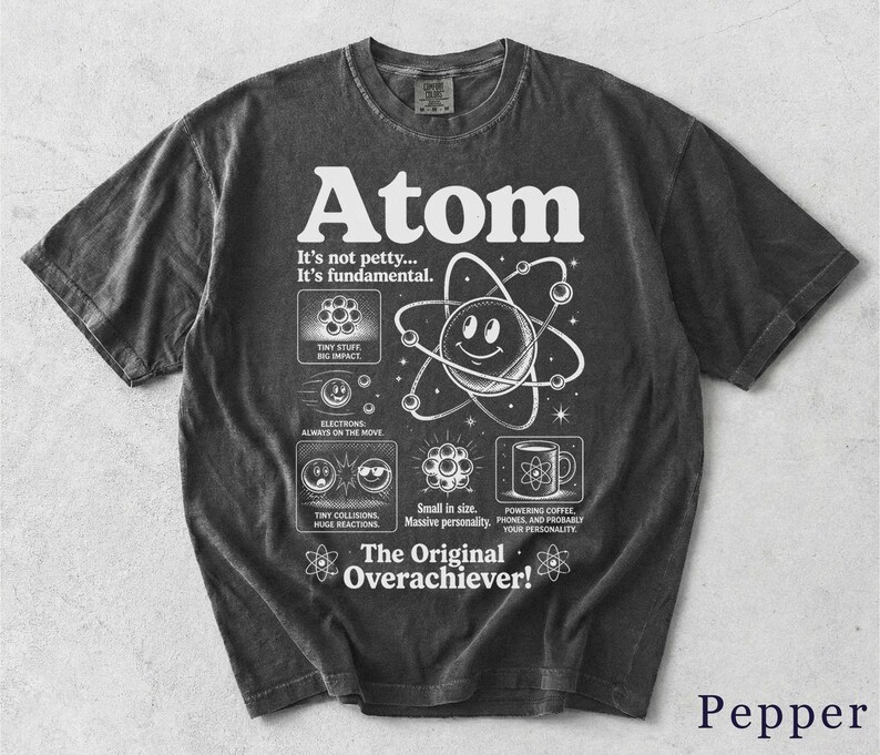 Camiseta Atom | Camiseta retro científica divertida | Regalo para nerds de la física | Camiseta gráfica unisex 73MW6Z imagen 7