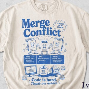Grappig T-shirt voor programmeurs met Merge Conflict-opdruk | Retro grafisch T-shirt, cadeau voor ontwikkelaar NXZI3D
