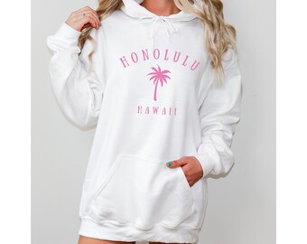 Hawaii Sweatshirt | Honolulu | White | Palm Tree | Coconut Girl | Oceancore | Ocean Beach Hoodie | Cute Hoodies | Gift for Teenage Girl