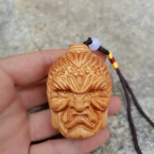Hand Carved Wood Buddha Demon Pendant Double Sided Buddhist Amulet Cedar Wood Spiritual Protection Talisman Meditation Gift
