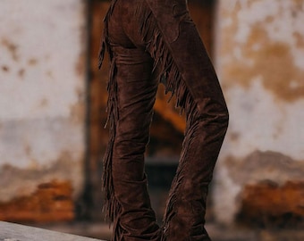 Handmade Brown Suede Western Wear Geniune Suede Leather Chap - Women's Riding Leather Chap - Traditional Vintage Style -  Gift For Her