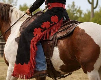 Women Western Suede Leather Chap with Fringes - Cowgirl Style Rodeo Chaps - Ladies Chinks Leather Chap - Gift