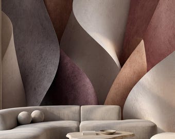Abstract Neutral Wallpaper, Modern Organic Wall Mural, Soft Beige Taupe Design Murals, Living Room Wallpaper, Peel and Stick Wallpaper