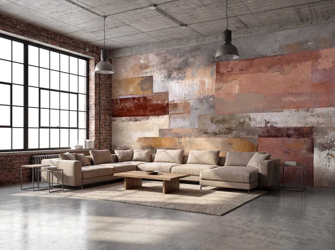Abstract Industrial Wallpaper, Earthy Wall Mural, Modern Loft Decor ...