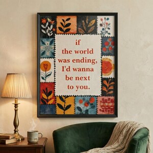 Custom Text Wall Art, Personalized Quote Poster, Patchwork Floral Print, Vintage Botanical Decor, Colorful Typography Art, Gift For Her