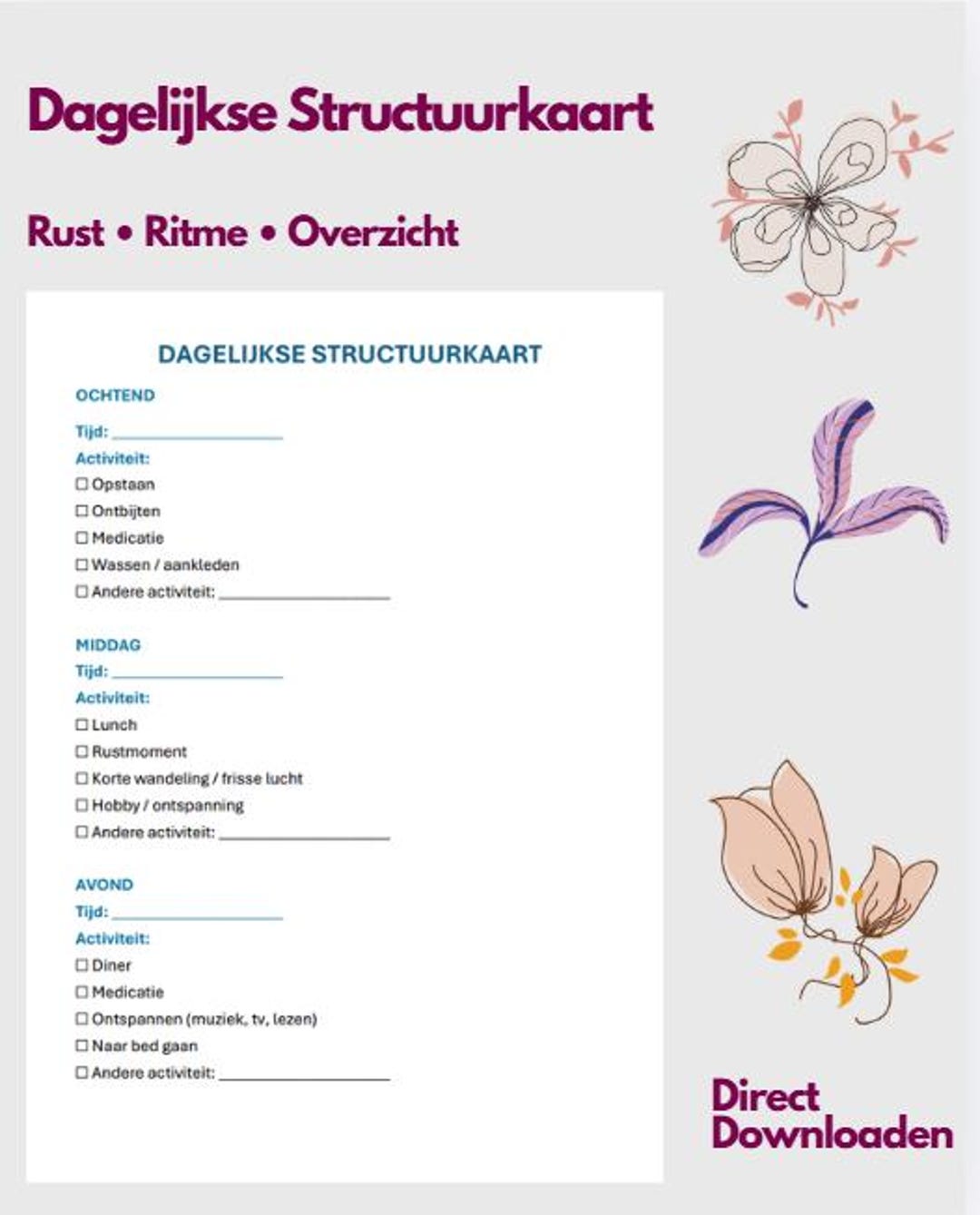 Daily Structure Chart for Dementia | Rest & Overview | Printable A4 PDF ...