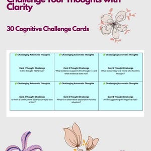 30 Cognitive Challenge Cards | CBT Thought Reframing | Mindset & Mental Wellness | Printable PDF