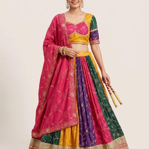 Indian Embroidered Sequence Work Silk Fully Stitched Ready to Wear Navratri Chaniya Choli Women