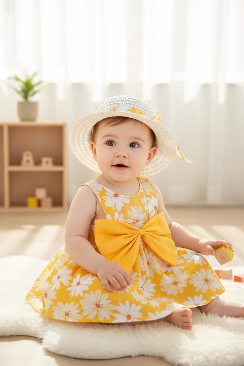 Floral Baby Dress With Hat Pink Daisy Bow Summer Outfit Etsy floral-baby-dress-with-hat-pink-daisy-bow-summer-outfit-etsy