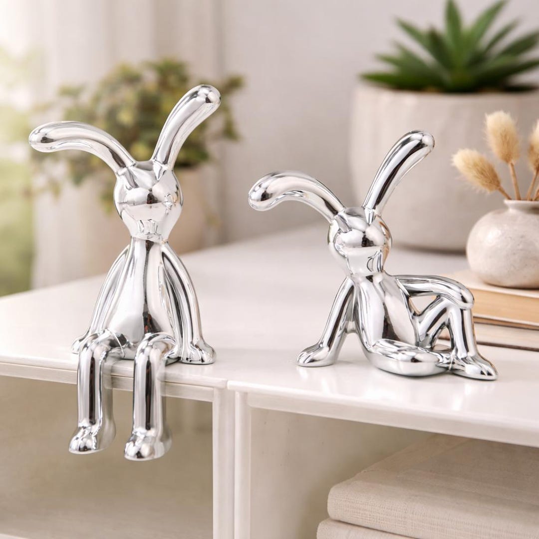 Electroplated Bunny Figurine | Long Eared Rabbit Ornament - Etsy