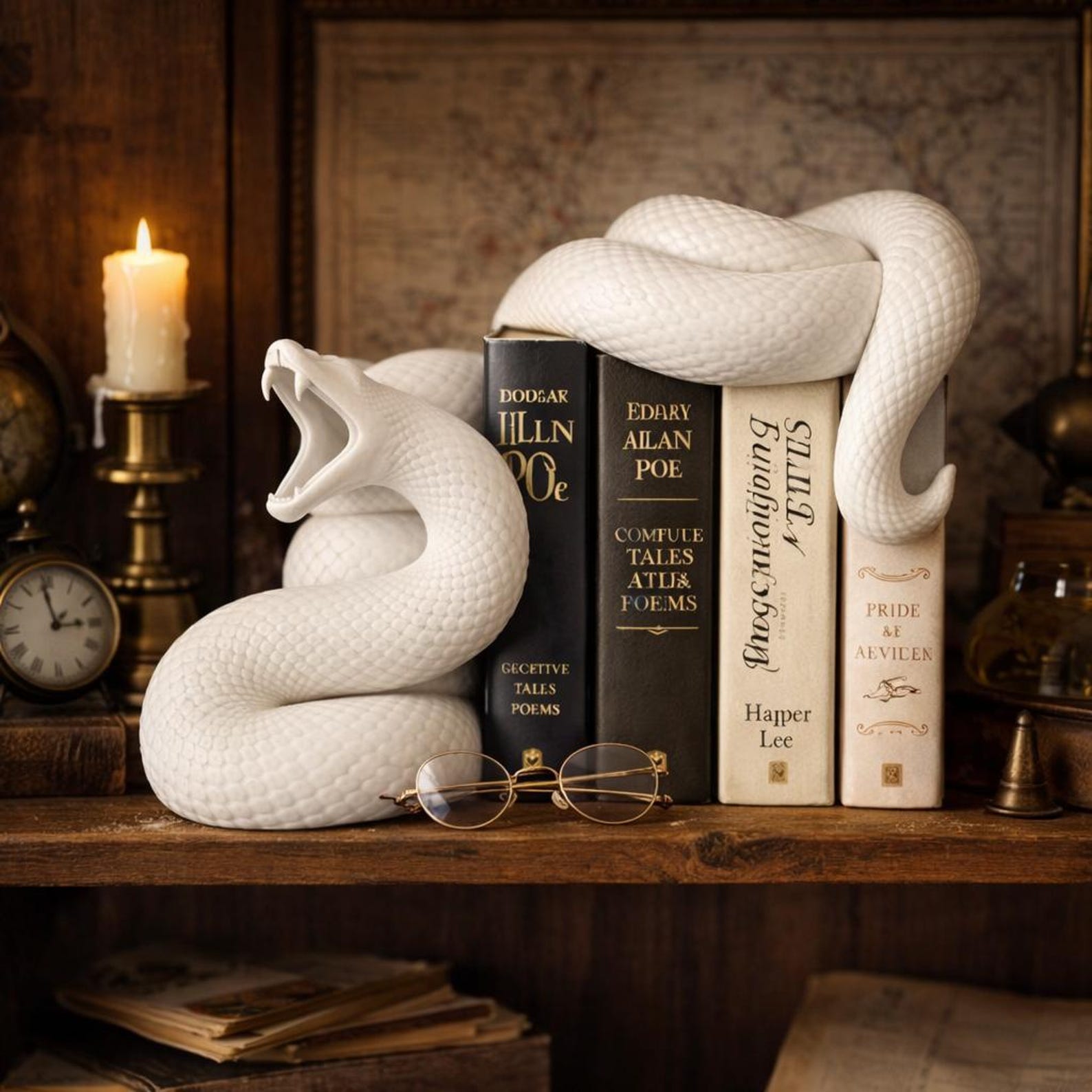 Dragon Snake Bookends Resin Book Holder Gothic Bookshelf Decor Unique ...