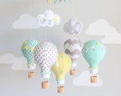 LAST ONE!  Gender Neutral Baby Mobile, Hot Air Balloon, Travel Theme, Nursery Decor, Aqua, Yellow, Grey, i87