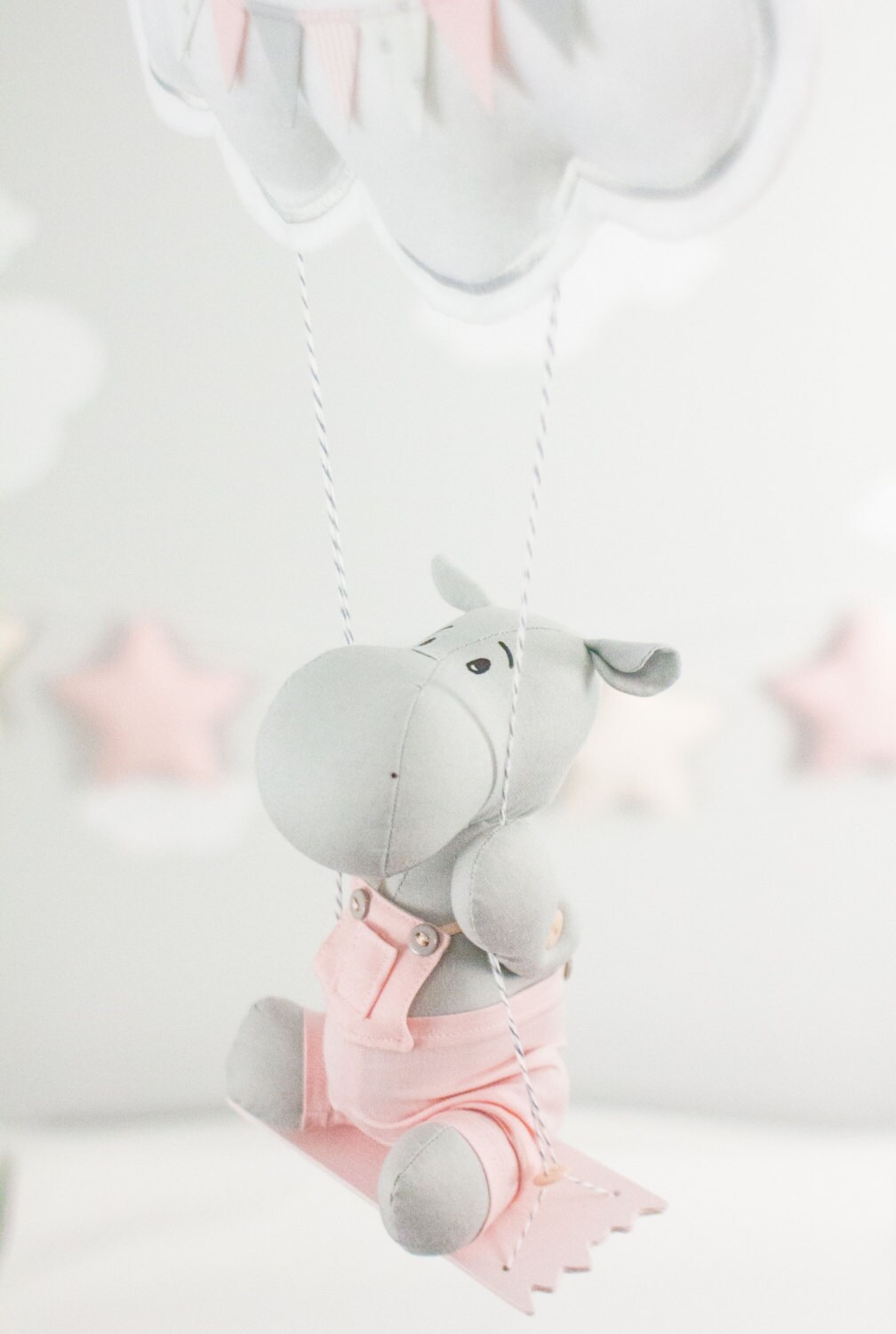 Swinging Hippo Baby Mobile Nursery Decor Pink and Gray Etsy